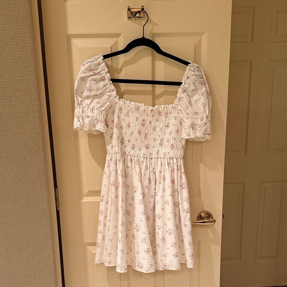 Altar'd State White and Pink Puff Sleeve Floral Mini Dress